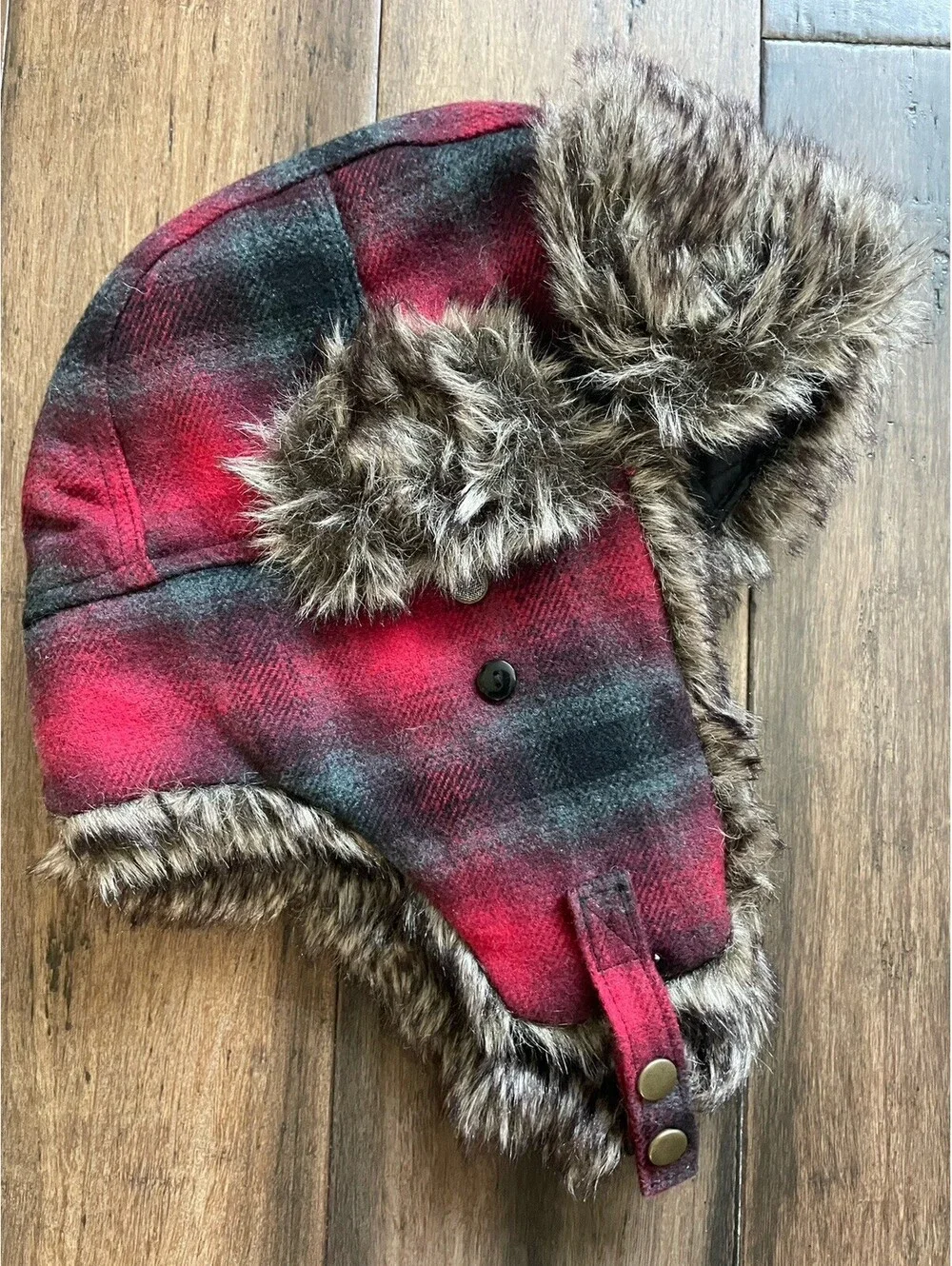 Buffalo Plaid Bomber Trapper Hat Fur Trim Quilted Lining Outdoor Nice